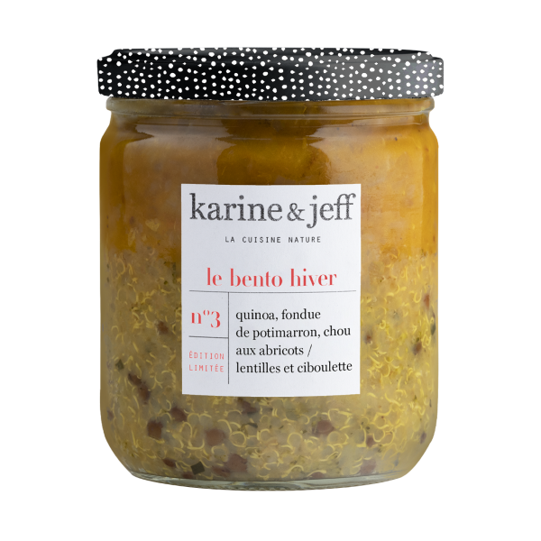 Bento collection hiver - quinoa, fondue de potimarron, chou aux abricots, lentilles et ciboulette - 1