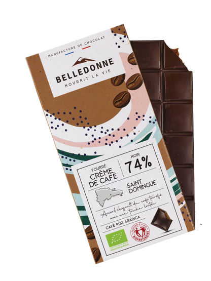 Belledonne -- Tablette fourrée - chocolat noir 74% crème de café - 80 g