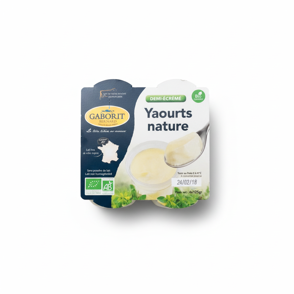 BERNARD GABORIT -- Yaourt nature lait 1/2 ecreme 4x125g