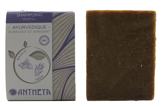 Antheya -- Shampoing solide basilic sacré/neem - anti-pellicules et démangeaisons (bande papier) - 100 g